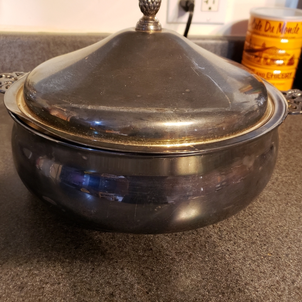 English silver large dish with lid